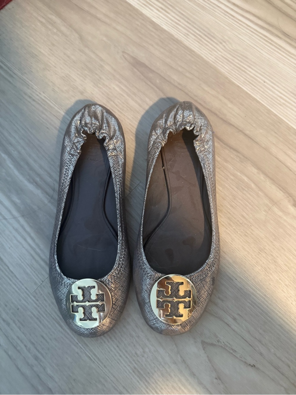 Tory Burch Gold Metallic Logo Ballet Flats